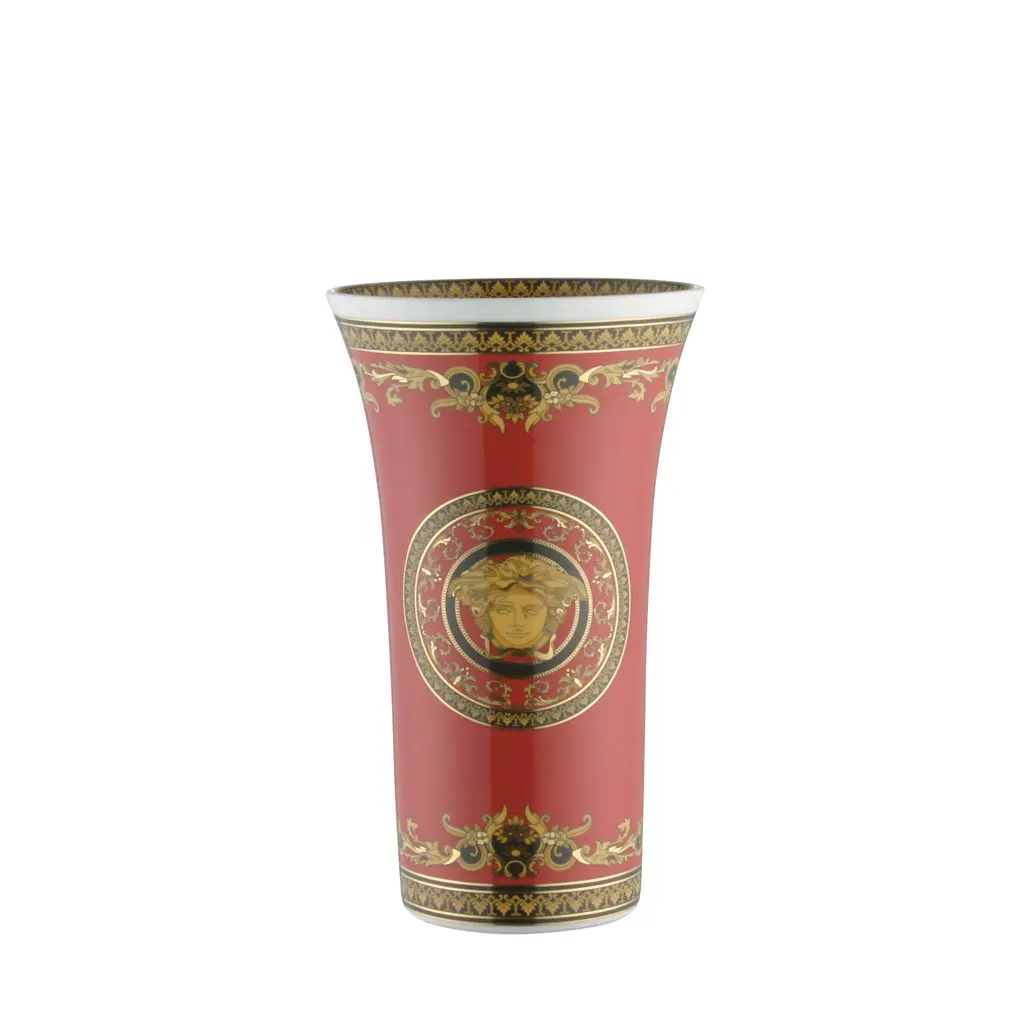 Versace Rosenthal vaso medio decoro medusa rosso h. 26 cm porcellana rosenthal rifinitura oro 14091-102721-26026