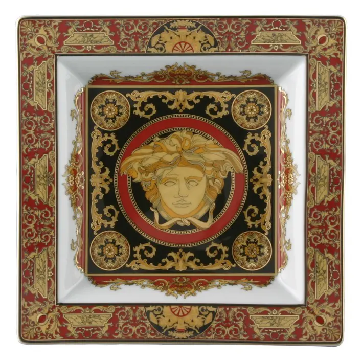 Coppa Porcellana Versace Rosenthal decoro Medusa rosso rifinitura oro 14085-102721-25822