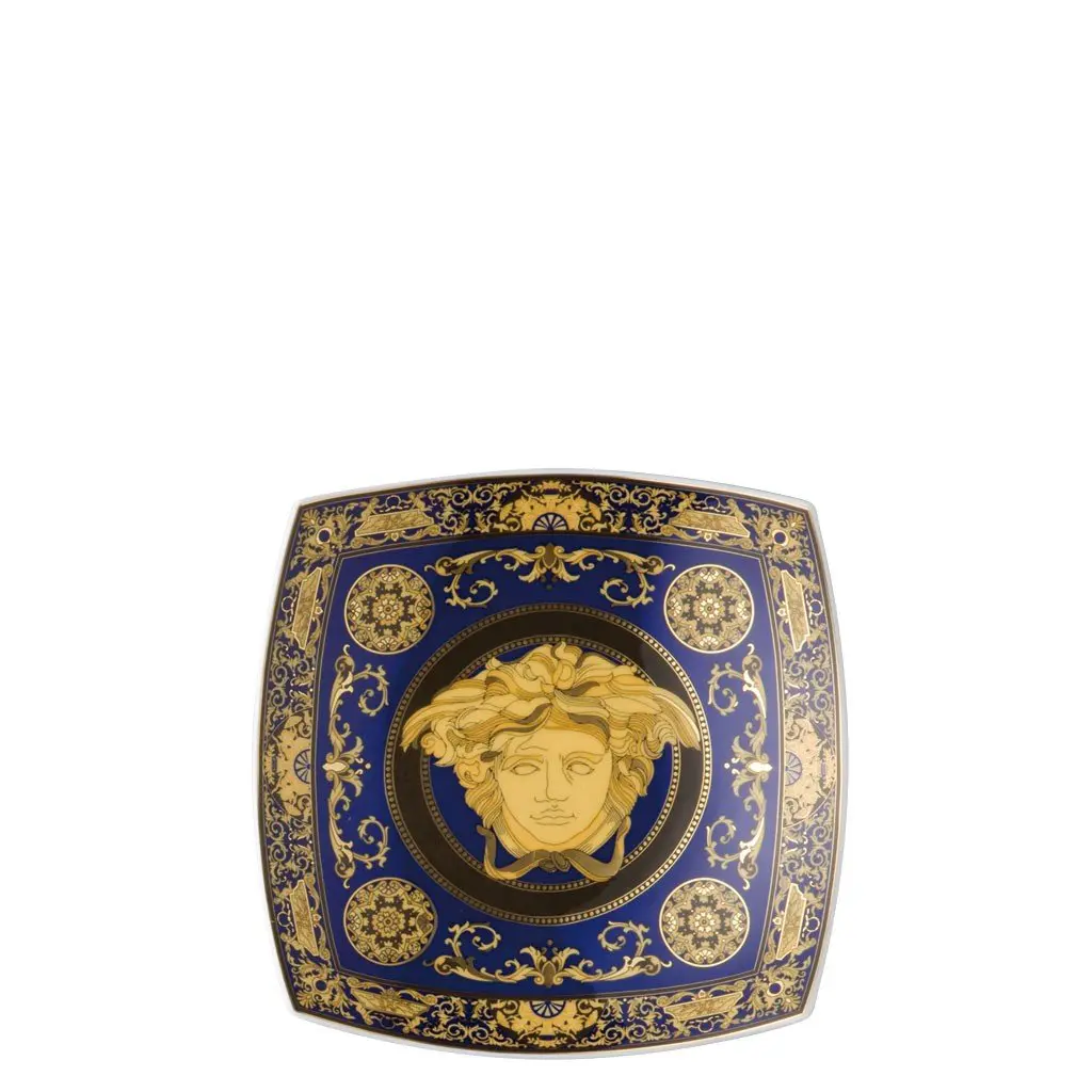 Versace Rosenthal Cup  409620-25814 Square decorated blue Cup, Medusa blue collection, porcelain and gold finish, 14x14 cm