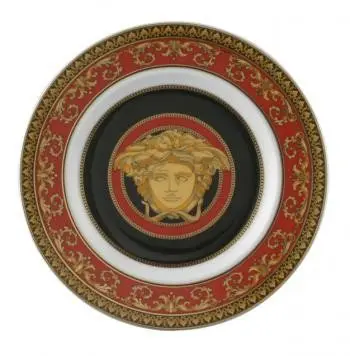 Piatto Porcellana Versace Rosenthal decoro Medusa rosso rifinitura oro 19300-409605-10218