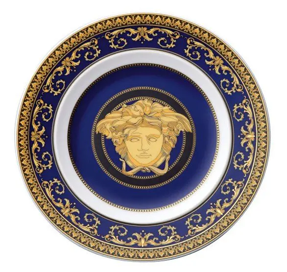 Porcelain Plate Versace Rosenthal decoration Medusa Blue gold finish 19300-409620-10218